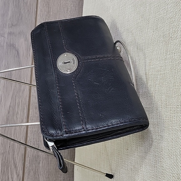 Women's Fossil Black Leather Wallet Clutch Purse - Picture 2 of 9